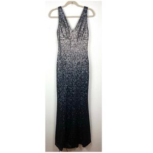 Carmen Marc Valvo infusion ombre sequin silver and dark night blue size 2